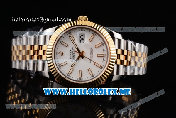 Rolex Datejust II Asia 2813 Automatic Two Tone Case/Bracelet with White Dial and Stick Markers (BP) - Click Image to Close